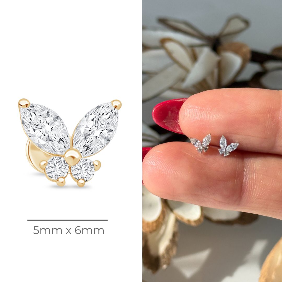 14K Yellow Gold Fluttering Butterfly Flat Back Stud Earrings - Dainty & Elegant Jewelry for Women, Perfect for Everyday Wear, Parties & Gifts