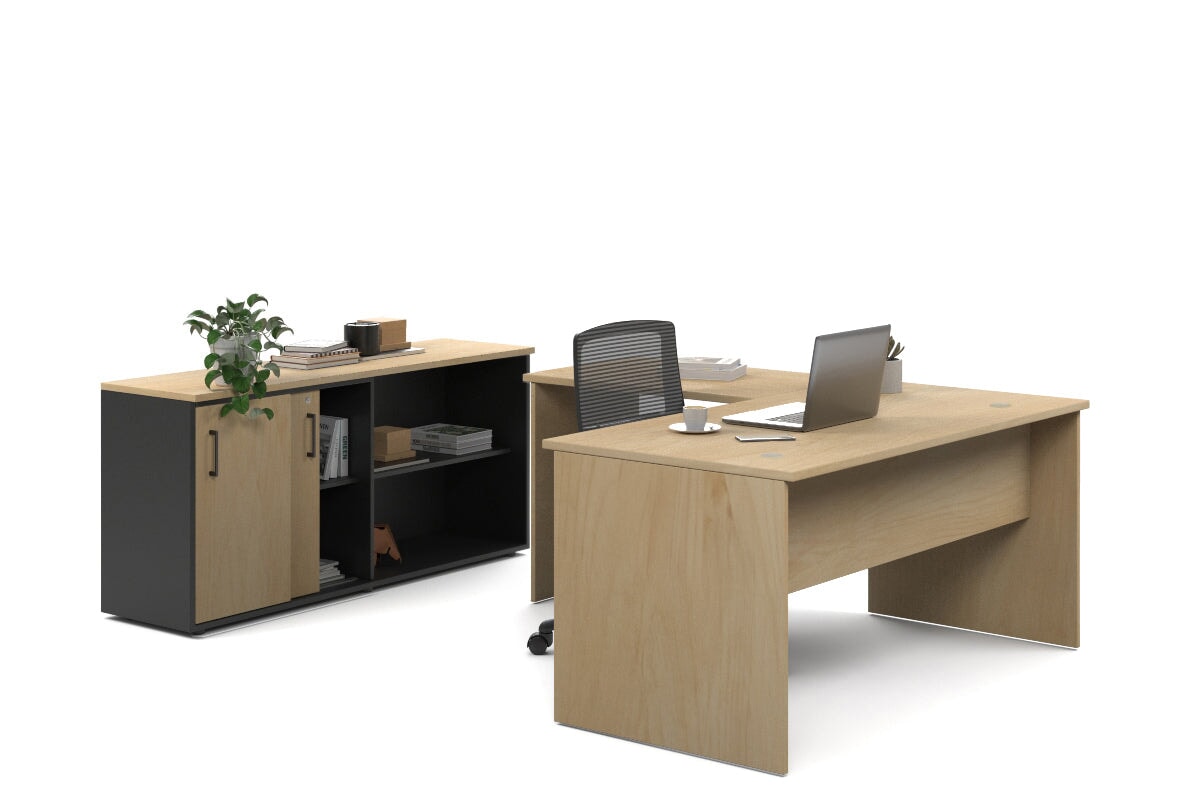 L-Shaped Executive Desk with Uniform Panel & Black Carcass - 1600L x 1600W Office Workstation for Home & Business Use