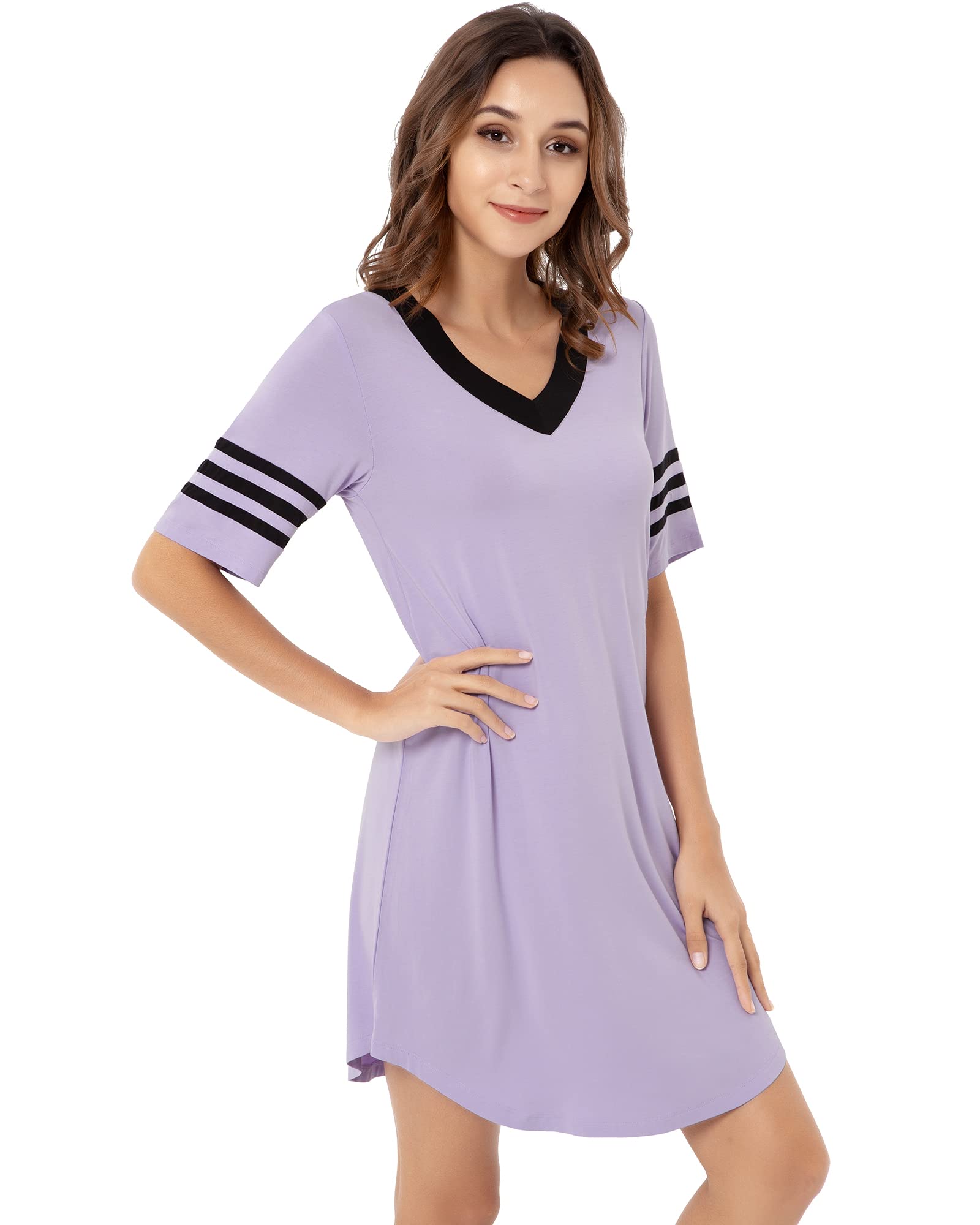 NACHILA Women's Soft Bamboo Nightgown - Lightweight Short Sleeve Sleep Shirt & Lounge Dress - Plus Size Sleepwear S-4X - Perfect for Bedtime, Relaxing at Home & Summer Nights