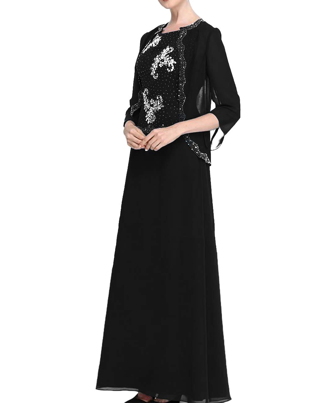 Elegant Chiffon Mother of The Bride Dresses - Long Lace Applique Formal Evening Gowns with Beaded Details | Perfect for Weddings, Galas & Special Occasions