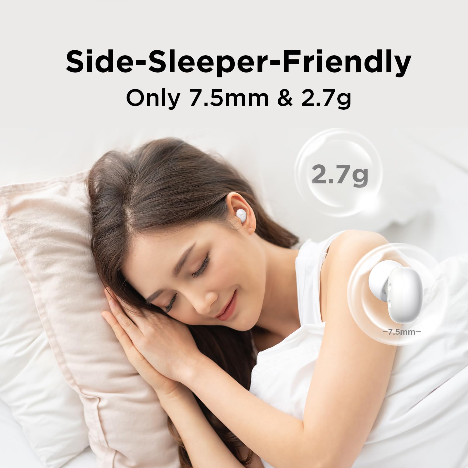 1MORE Mini Sleep Earbuds for Side Sleepers - Bluetooth 5.3 Wireless Headphones with Noise Blocking & White Noise Feature | Ultra Lightweight Comfortable Invisible Sleeping Earbuds | Perfect for Nighttime Relaxation, Travel & Office Naps
