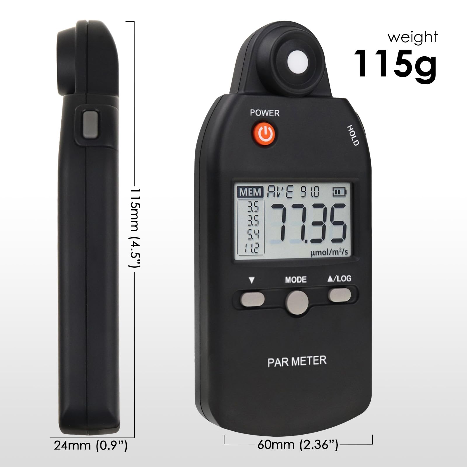 High Precision PAR Meter for LED Grow Lights - Quantum Sensor PPFD Tester (400-700nm) with Lux Measurement | Ideal for Measuring Plant Photosynthetic Activity in Indoor Gardens & Hydroponic Systems