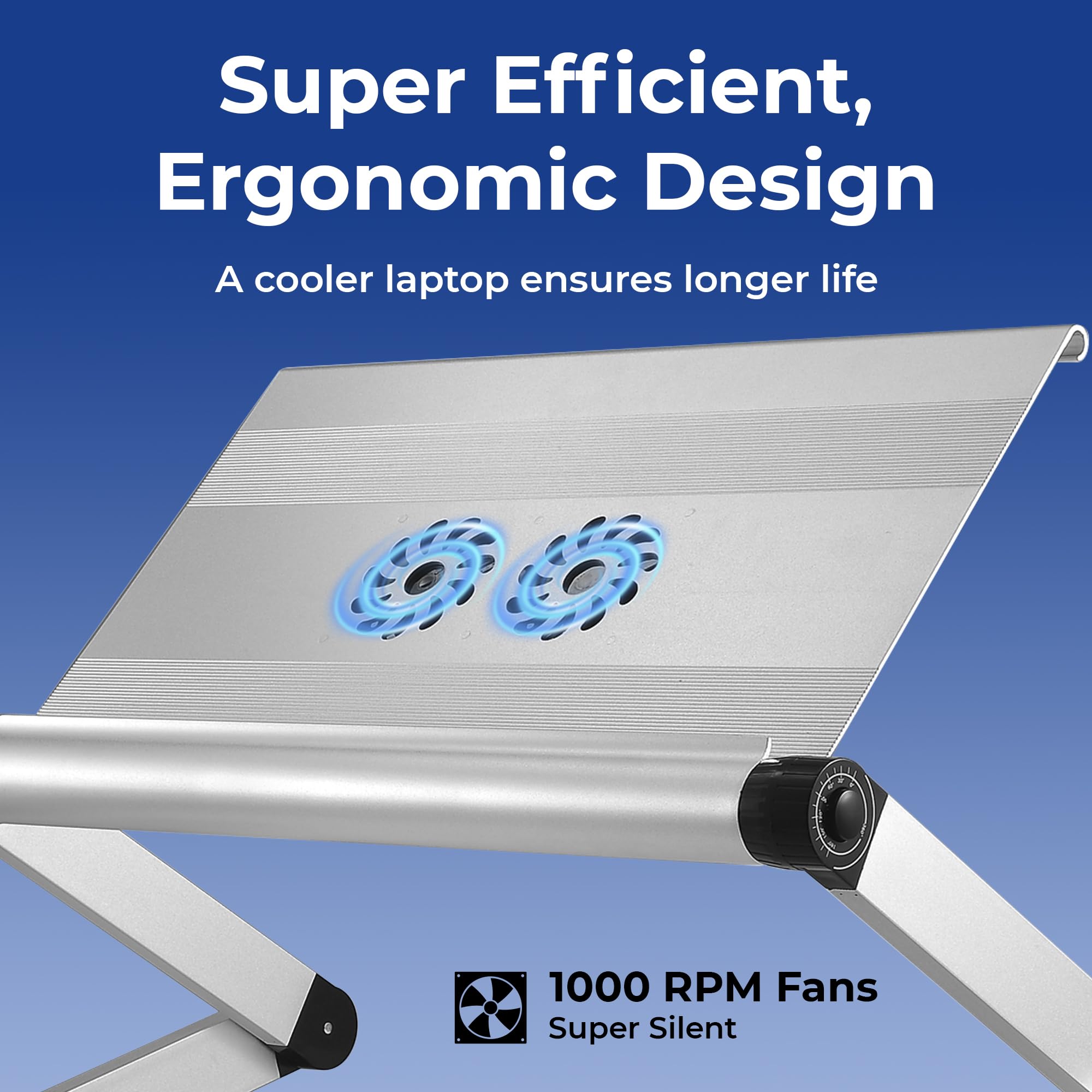 WorkEZ Executive Adjustable Laptop Stand with Cooling Fans & USB Ports - Ergonomic Foldable Portable Computer Riser for Home & Office Desk (Silver) | Perfect for Work, Gaming & Study with Enhanced Airflow & Device Charging