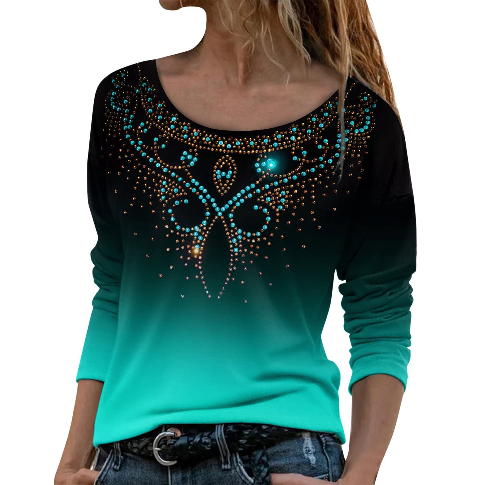 Women's Sunflower Graphic Tunic Top - Crew Neck Long Sleeve Blouse for Casual & Dressy Wear | Loose Fit Basic Tee for Fall | Perfect for Office, Date Night & Weekend Outings