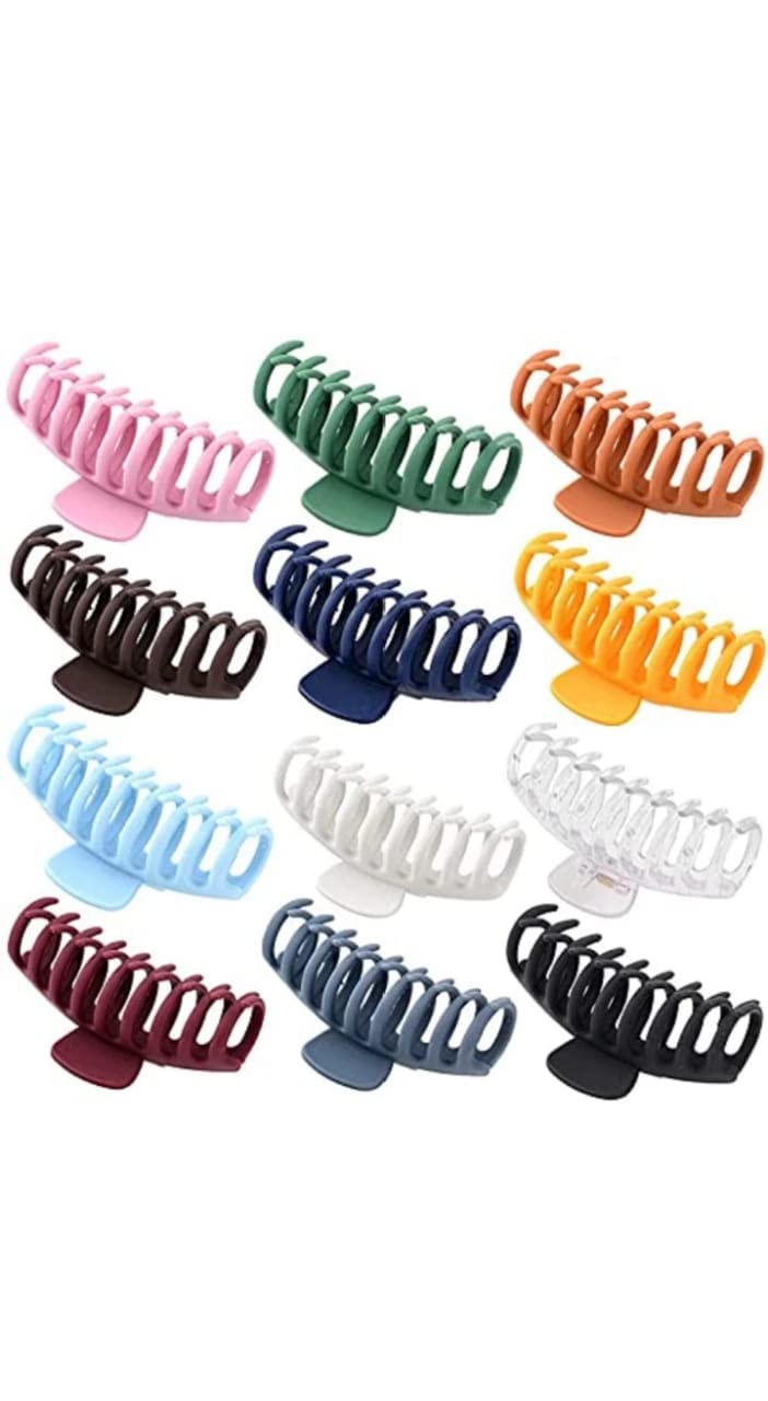 Large Non-Slip Strong Hold Thick Clear Plastic Hair Clips for Women - Fashionable Colorful Hair Clutches (Random Colors) - Perfect for Styling, Updos, and Everyday Hair Accessories