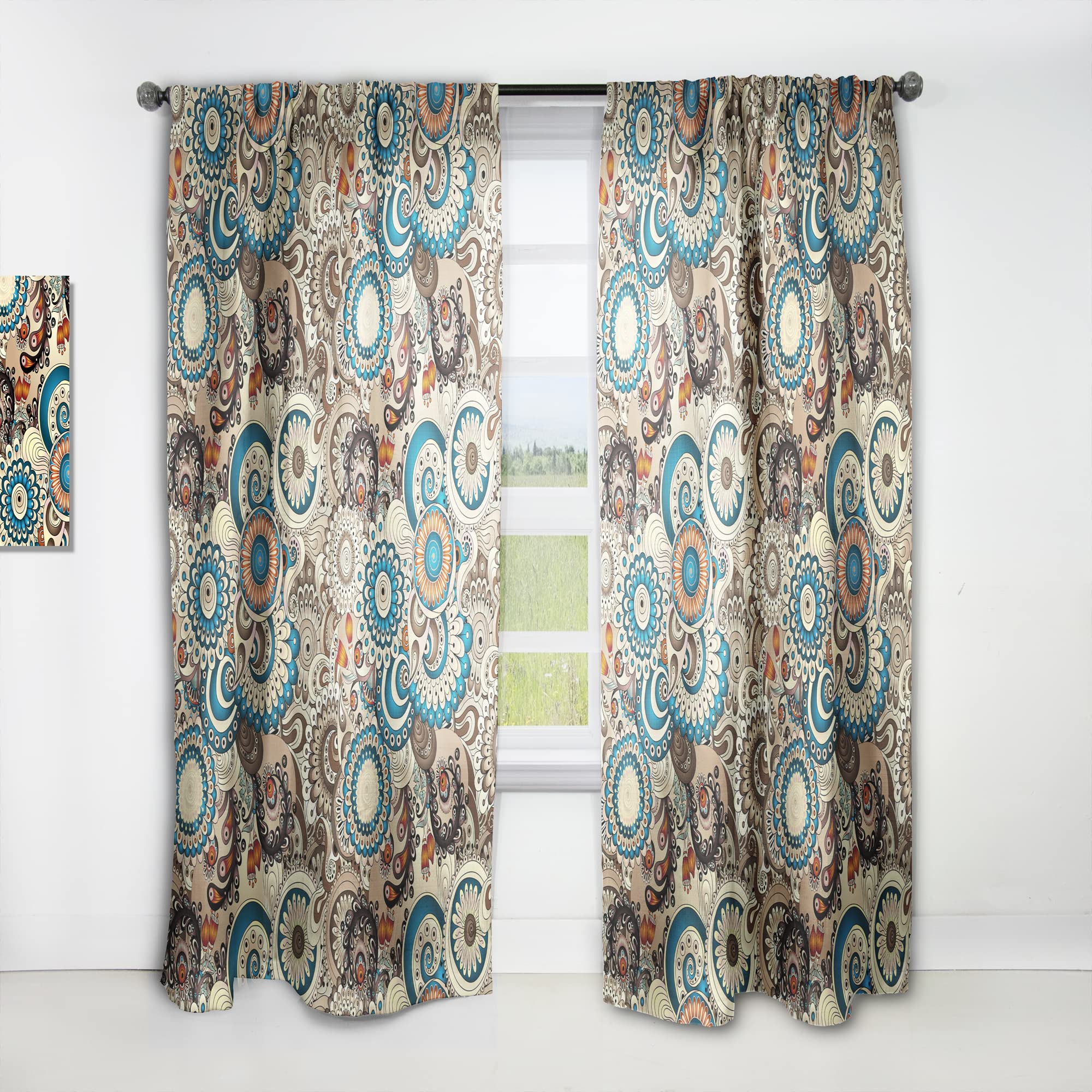 Floral Doodle & Cucumber Print Thermal Insulated Curtains - Single Panel 52x108 - Elegant Window Treatments for Bedroom & Living Room | Perfect for Home Decor, Light Control & Privacy