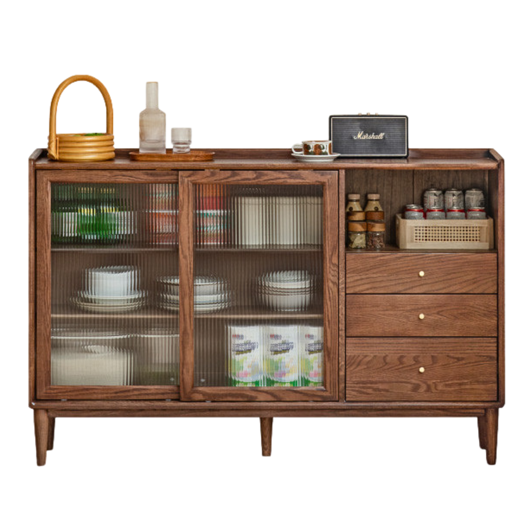 Premium Solid Wood Sideboard with Sliding Doors - Oak, Ash, Black Walnut & Cherry Options - Perfect for Dining Room Storage & Living Room Organization