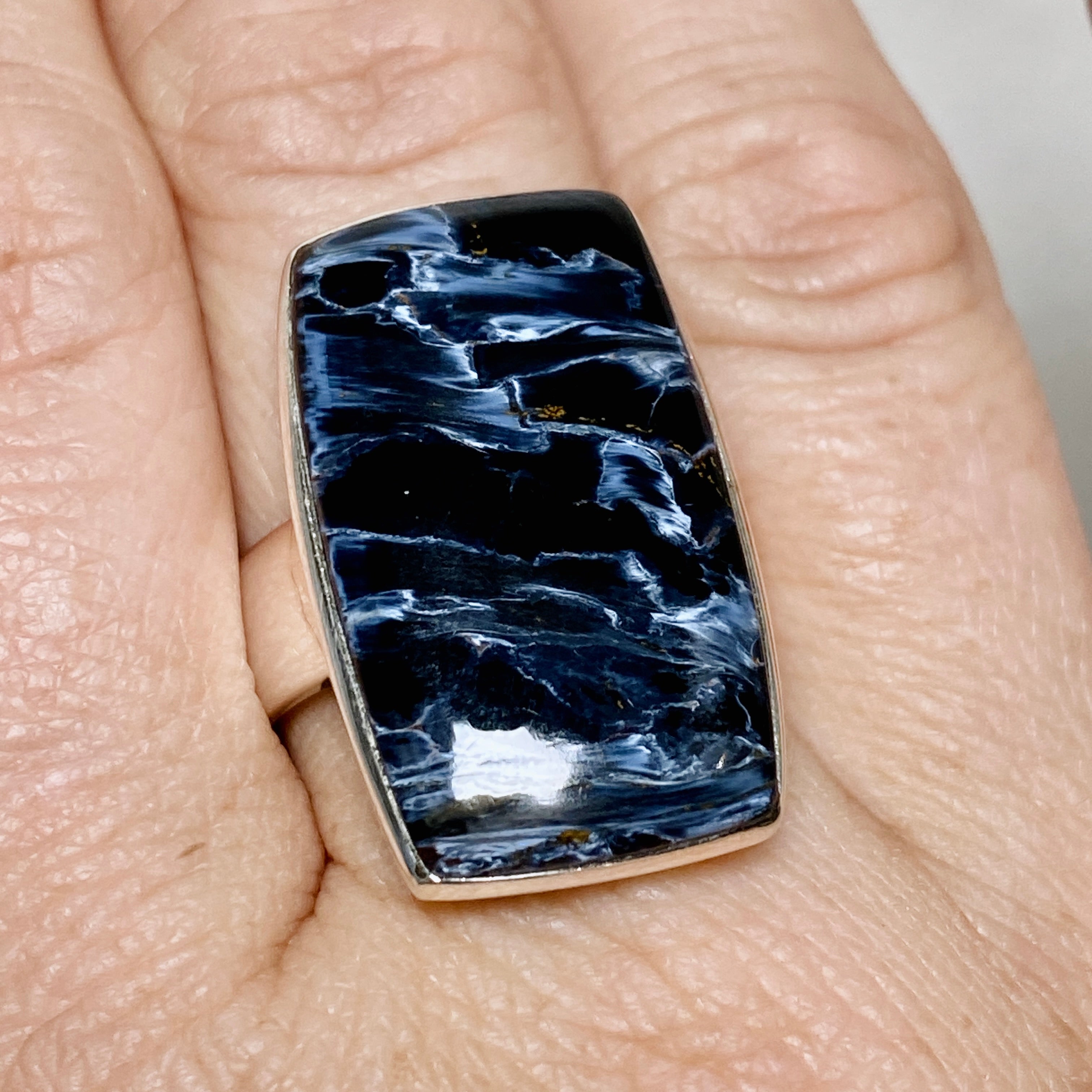 Pietersite Rectangular Cabochon Ring - Size 10 Sterling Silver Jewelry PRGJ899 | Perfect for Boho Fashion & Spiritual Healing