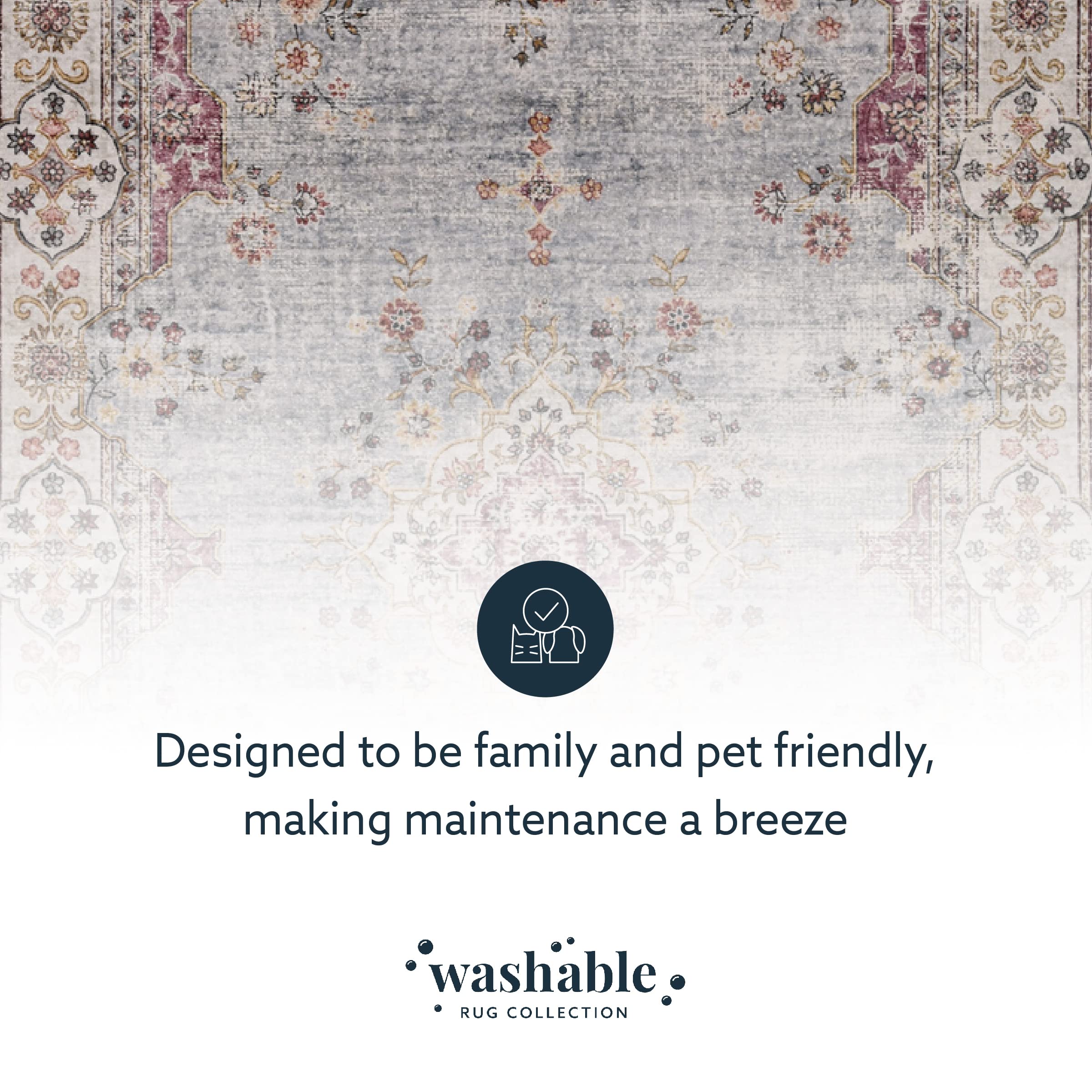 Linon The Anywhere Washable Rug - Barton Pale Blue/Ivory 2' X 8' Runner Rug - Machine Washable Non-Slip Carpet for Hallway, Kitchen, Entryway, Bedroom & Dorm Decor