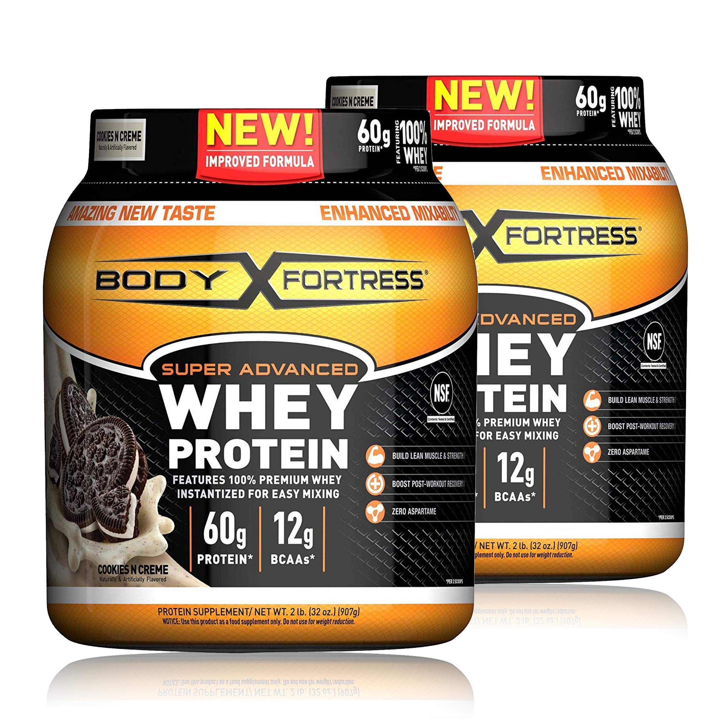 Body Fortress Super Advanced Whey Protein Powder - Cookies & Cream Flavor, 2 Lb (2 Pack) | Muscle Recovery & Post-Workout Nutrition for Athletes & Fitness Enthusiasts