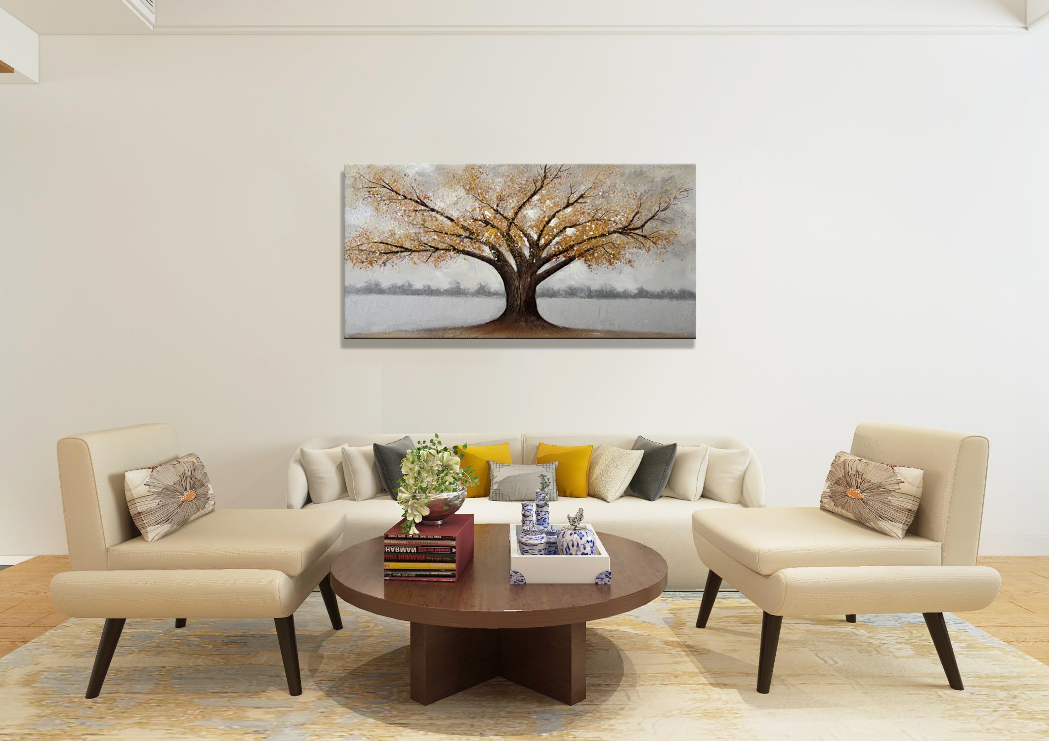 Alenoss 3D Modern Abstract Tree Oil Painting on Canvas 24x48 Inch, Large Textured Wall Art for Home Decor - Perfect for Bedroom, Living Room & Office Wall Decorations