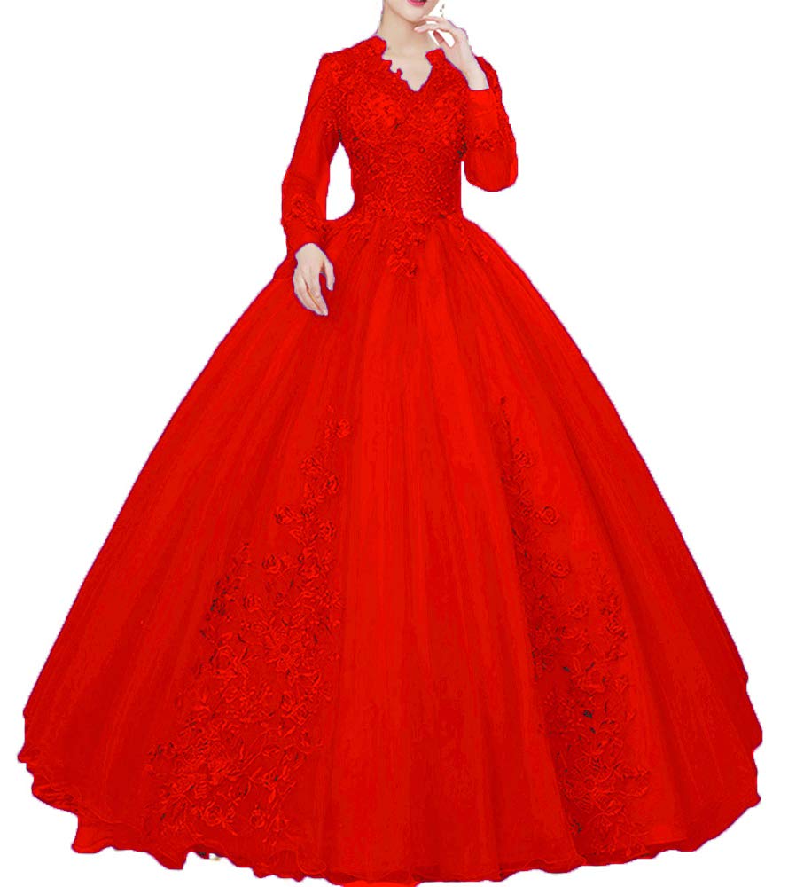 LBKKC Women's Quinceanera Dresses - Elegant Long Sleeve Ball Gown Prom Dress with Tulle & Lace, Floor-Length Sweet 16 Dress for Plus Size | Perfect for Quinceañera, Prom, Wedding & Formal Events