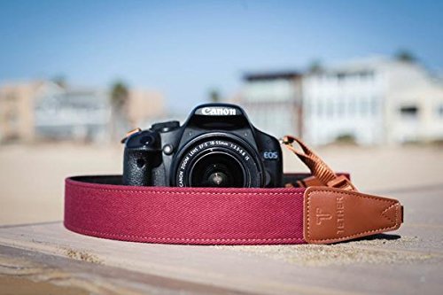 Premium Burgundy Denim DSLR Camera Strap - Universal Fit for Canon, Nikon, Sony & Leica Cameras - Comfortable & Adjustable SLR Camera Accessory - Perfect for Travel, Photography & Everyday Use (Red)