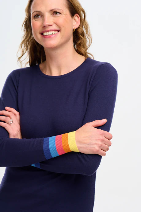 Liselle Knit Dress Navy with Sunset Cuffs - Elegant Casual Wear for Women | Perfect for Office, Date Night & Special Occasions