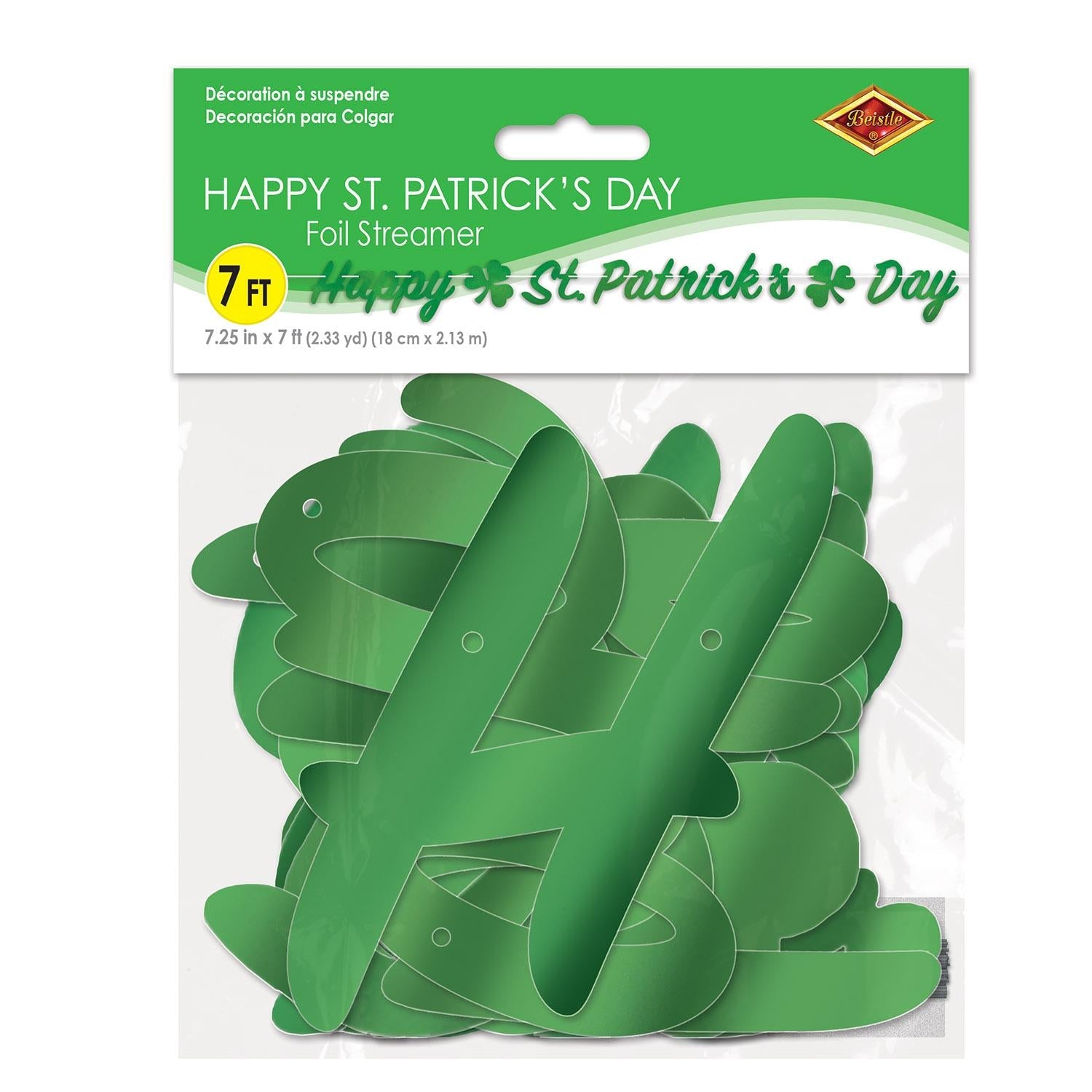 12 Pack Beistle Foil Happy St. Patrick's Day Streamers - Premium Shamrock Decorations for St. Patrick's Day Party, Home & Office Decor