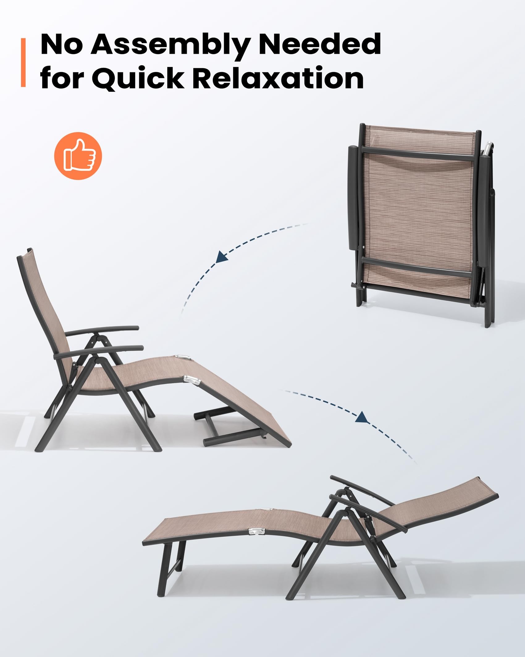 Pellebant Outdoor Chaise Lounge Set of 2 - Adjustable Aluminum Pool Lounge Chairs with Footrest | Foldable Patio Furniture for Beach, Poolside, Deck & Backyard Relaxation (2-Piece Set, Espresso Brown) - Perfect for Sunbathing, Vacation Resorts & Outdoor Lounging