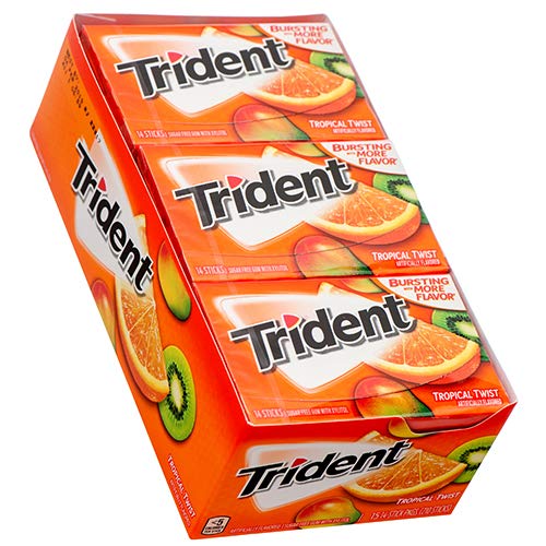 Trident Tropical Twist Sugarfree Chewing Gum - 14 Sticks per Pack (15-Pack Bulk) | Fresh Breath, Long-Lasting Flavor | Perfect for Office, Travel & On-the-Go Freshness