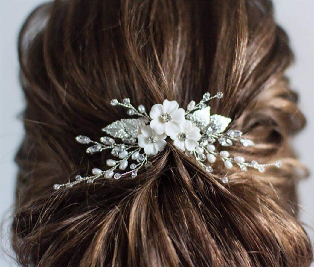 YBSHIN Silver Flower Hair Clips for Women - Rhinestone Bridal Headpieces with Pearls, Wedding Hair Accessories for Women & Girls | Perfect for Bridal Showers, Weddings, Prom & Special Occasions