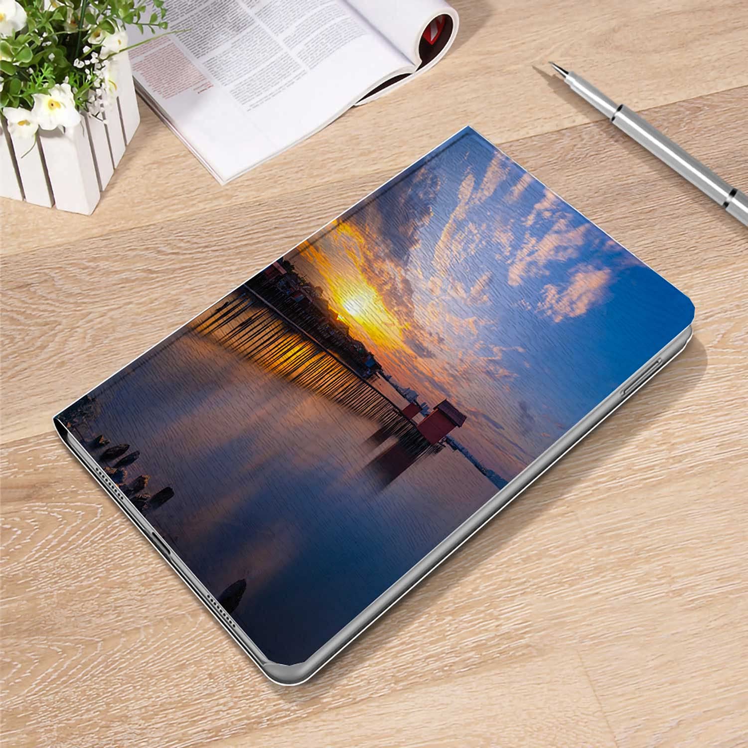 Premium Slim Fit Lightweight Smart Cover with Soft TPU Back Case for iPad 9.7 Inch (2017/2018 Models) - Penang Tan Jetty Morning Sunrise Landscape Design | Travel Malaysia Theme | Perfect for Work, School & Travel Protection