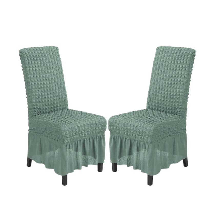 2-Pack Stretch Washable Dining Chair Slipcovers with Skirt - Parsons Style Removable Seat Covers for Kitchen, Restaurant & Party Decor (Green) | Perfect for Home, Hotel, Wedding & Event Decorations