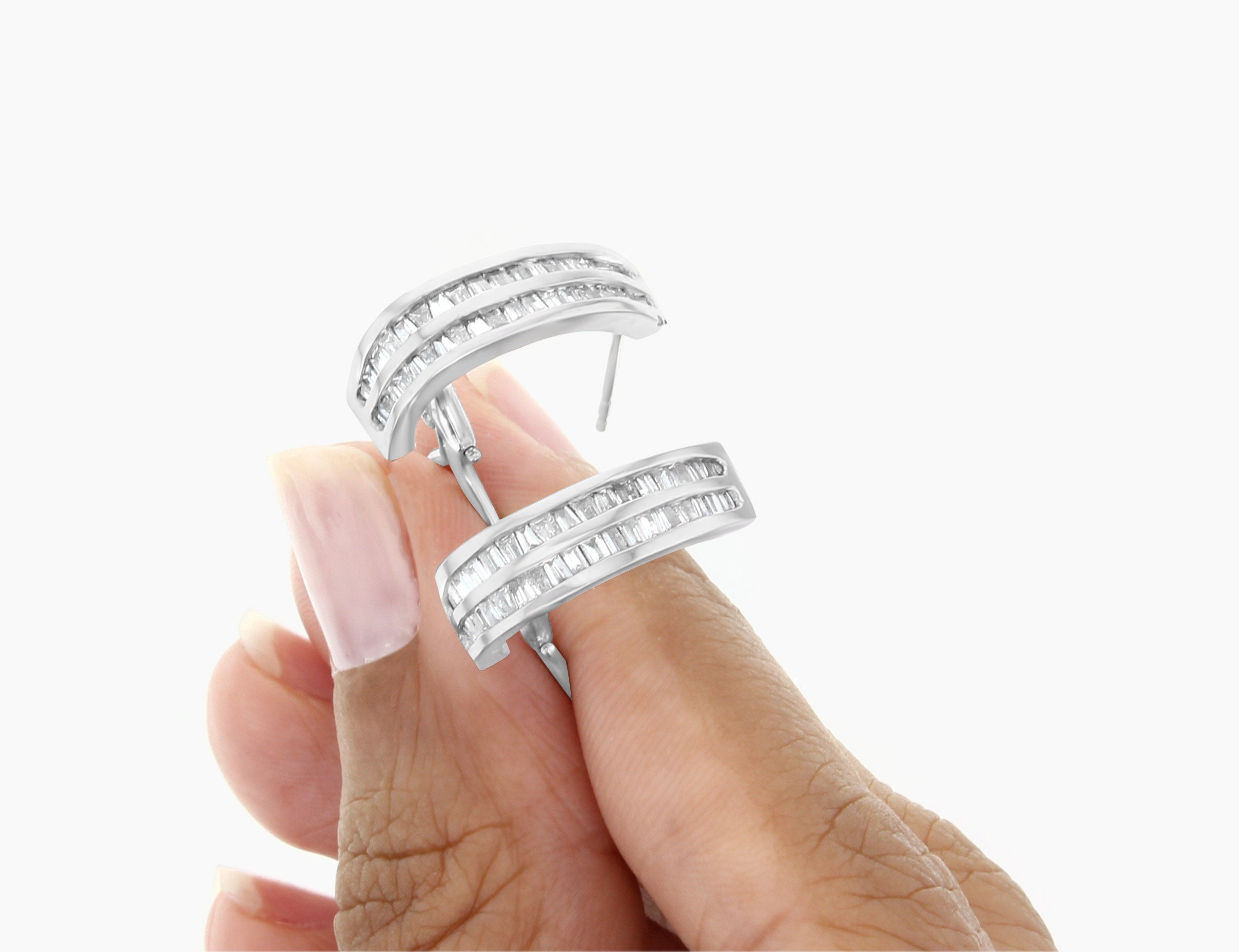 1.25cttw Diamond Baguette Earrings in 14k White Gold - Elegant Stud Earrings for Women, Perfect for Weddings, Parties & Special Occasions