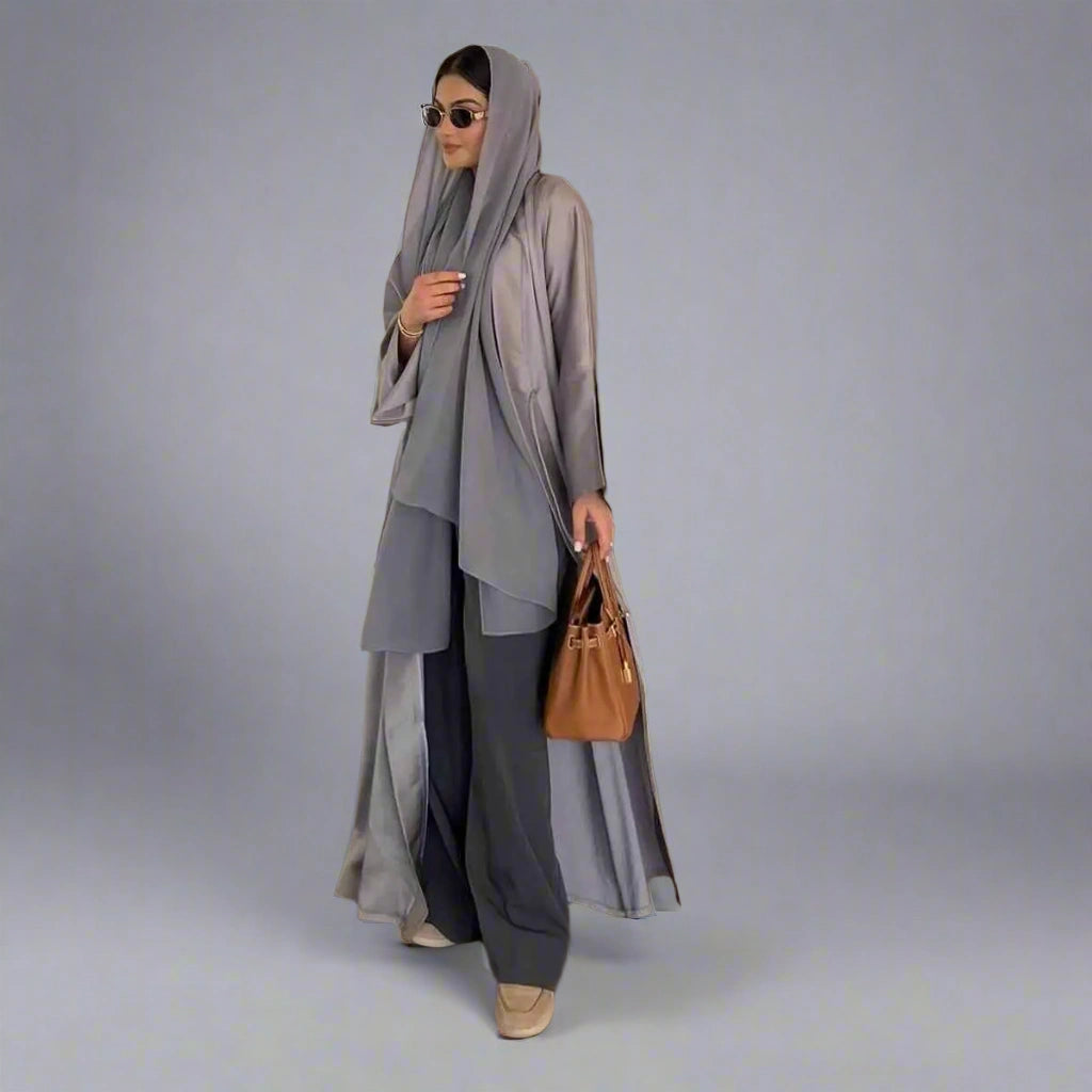 Elegant Satin Open Abaya Dress for Women - Modest Muslim Prayer Dress - Perfect for Eid, Ramadan & Special Occasions