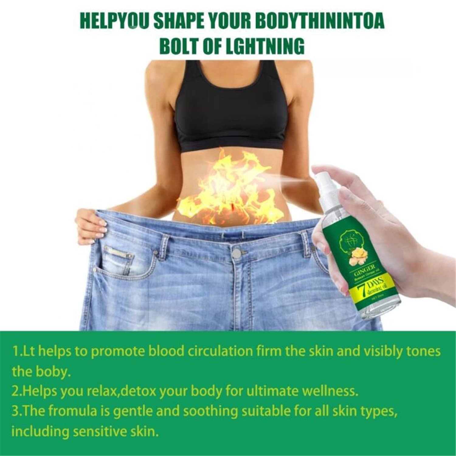 Premium Ginger Fat Burning Slimming Spray - Natural Weight Loss Body Waist Anti-Cellulite Serum & Firming Cream for Belly, Thighs & Arms - Soothing Relaxing Tightening Treatment (3 Pack) - Perfect for Post-Workout Recovery & Spa Night Self-Care Routine