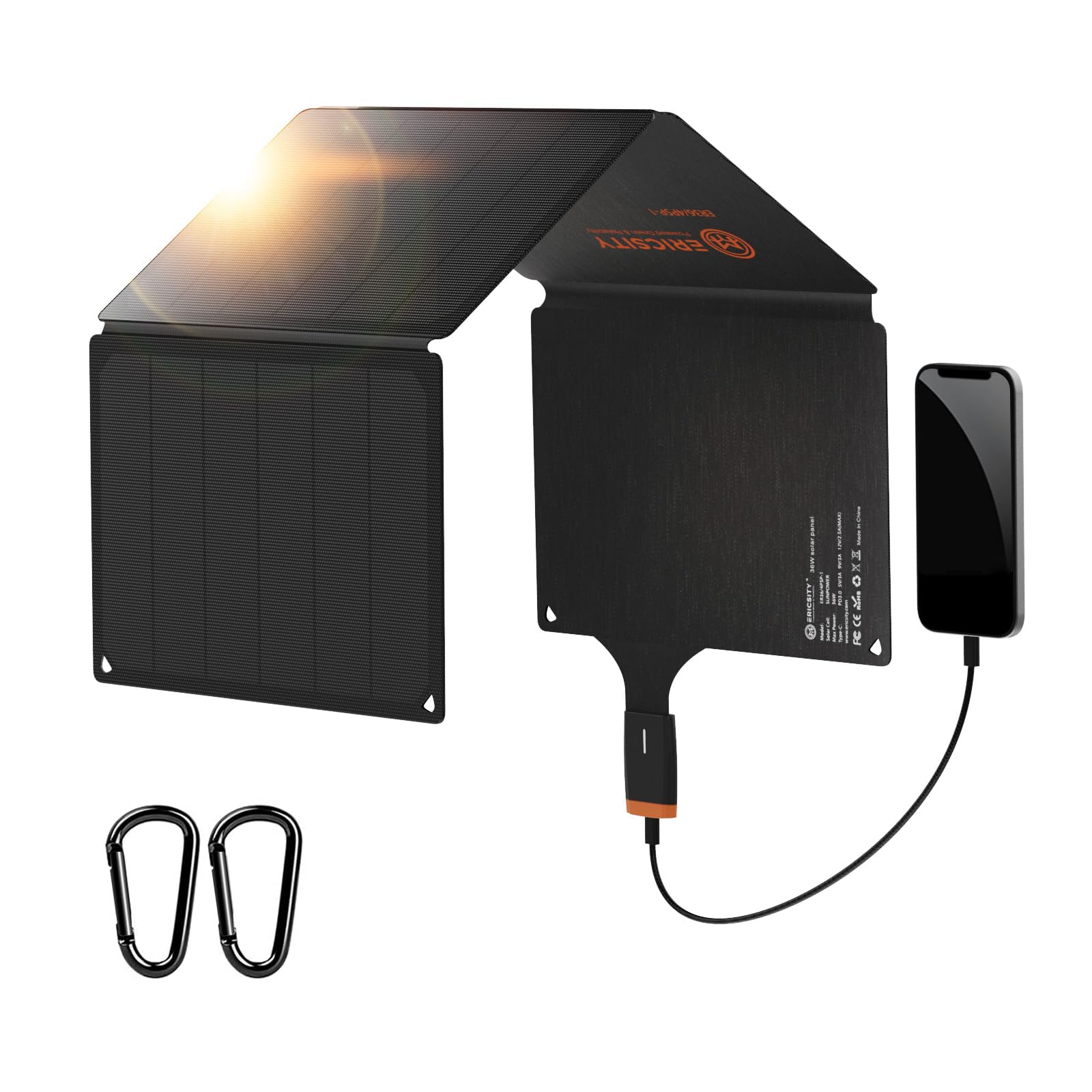 36W Solar Phone Charger Portable USB-C Fast Charging ETFE Solar Panel - Waterproof Outdoor Power Bank for Camping, Hiking, Emergency & Travel | Charge Smartphones, Tablets, Power Banks Anywhere