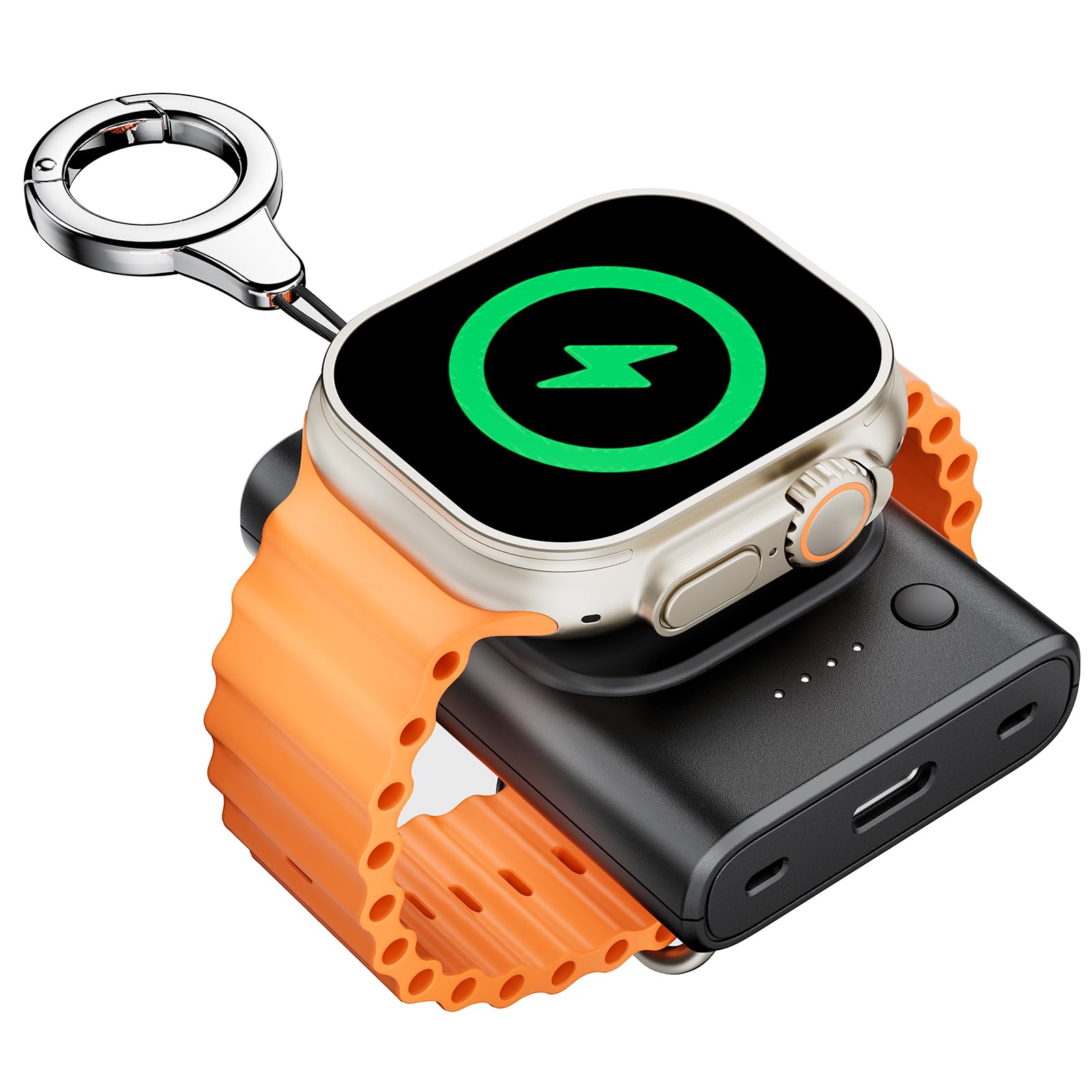 Portable Magnetic Wireless Charger for Apple Watch Ultra 2/9/Ultra/8/7/6/SE/5 - 1800mAh Travel Power Bank with Keychain | Perfect for Gym, Travel & Everyday Use