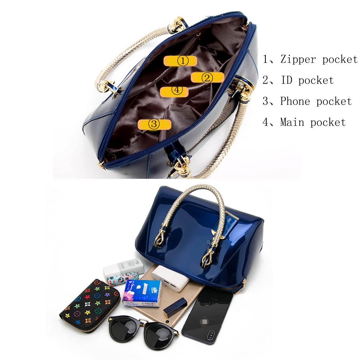 Stylish Shiny Patent Faux Leather Women's Handbag - Crossbody, Top Handle, Satchel & Shoulder Bag for Work, Travel & Everyday Use