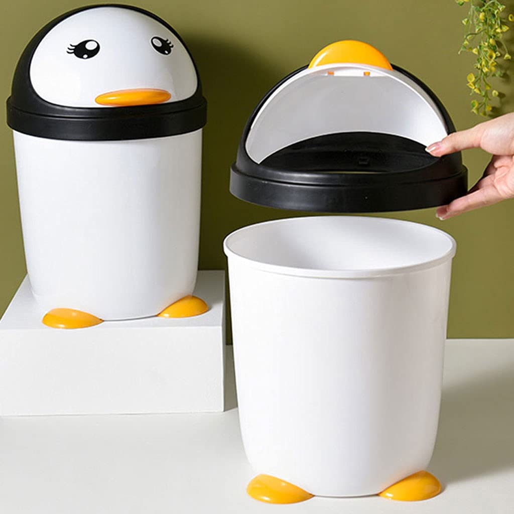 Cute Penguin Shaped Trash Can - 13 Gallon Large Capacity Indoor Garbage Bin for Kitchen, Bathroom, Living Room & Bedroom | Flip Top Lid, Odor Control, Space Saving Design | Perfect Home & Office Waste Storage Solution