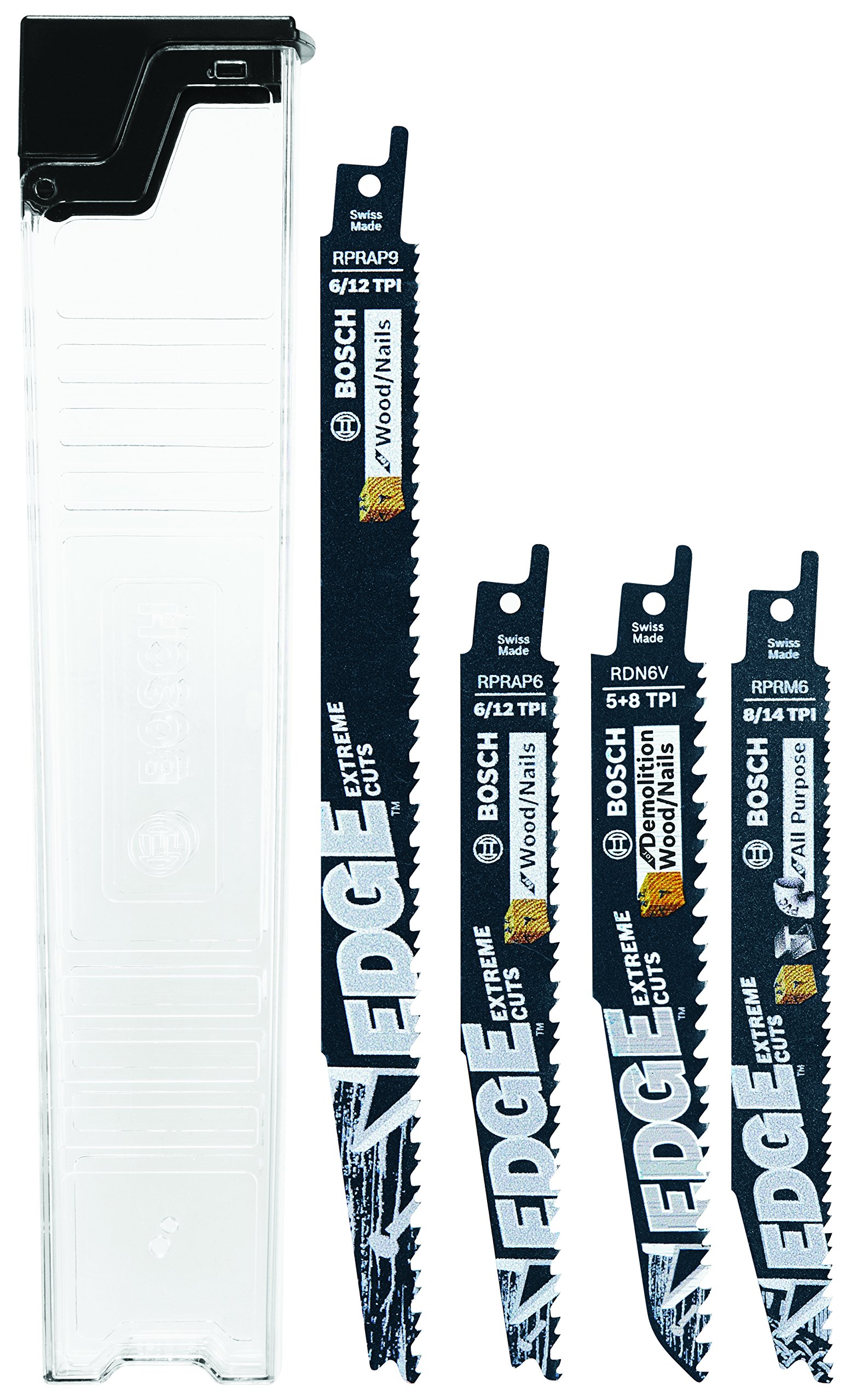Bosch 6-Piece Edge Reciprocating Saw Blade Set - High Carbon Steel Blades for Wood, Metal & Plastic Cutting - Perfect for DIY Projects, Construction & Home Renovations