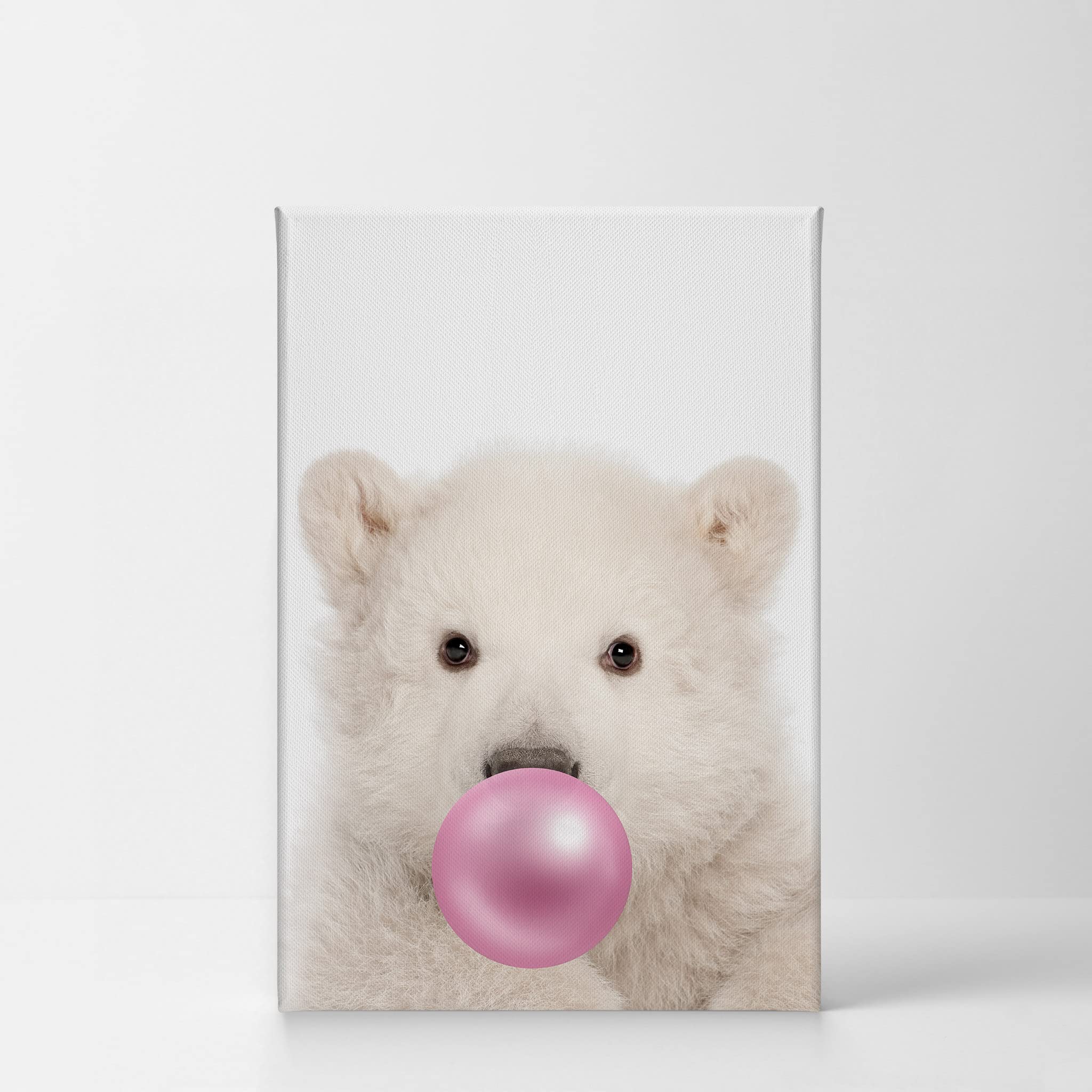 Polar Bear Chewing Pink Bubble Gum Canvas Wall Art Print - 17x11, Animal Pop Art for Office, Living Room, Bedroom & Nursery Decor | Perfect for Kids Rooms & Modern Home Styling