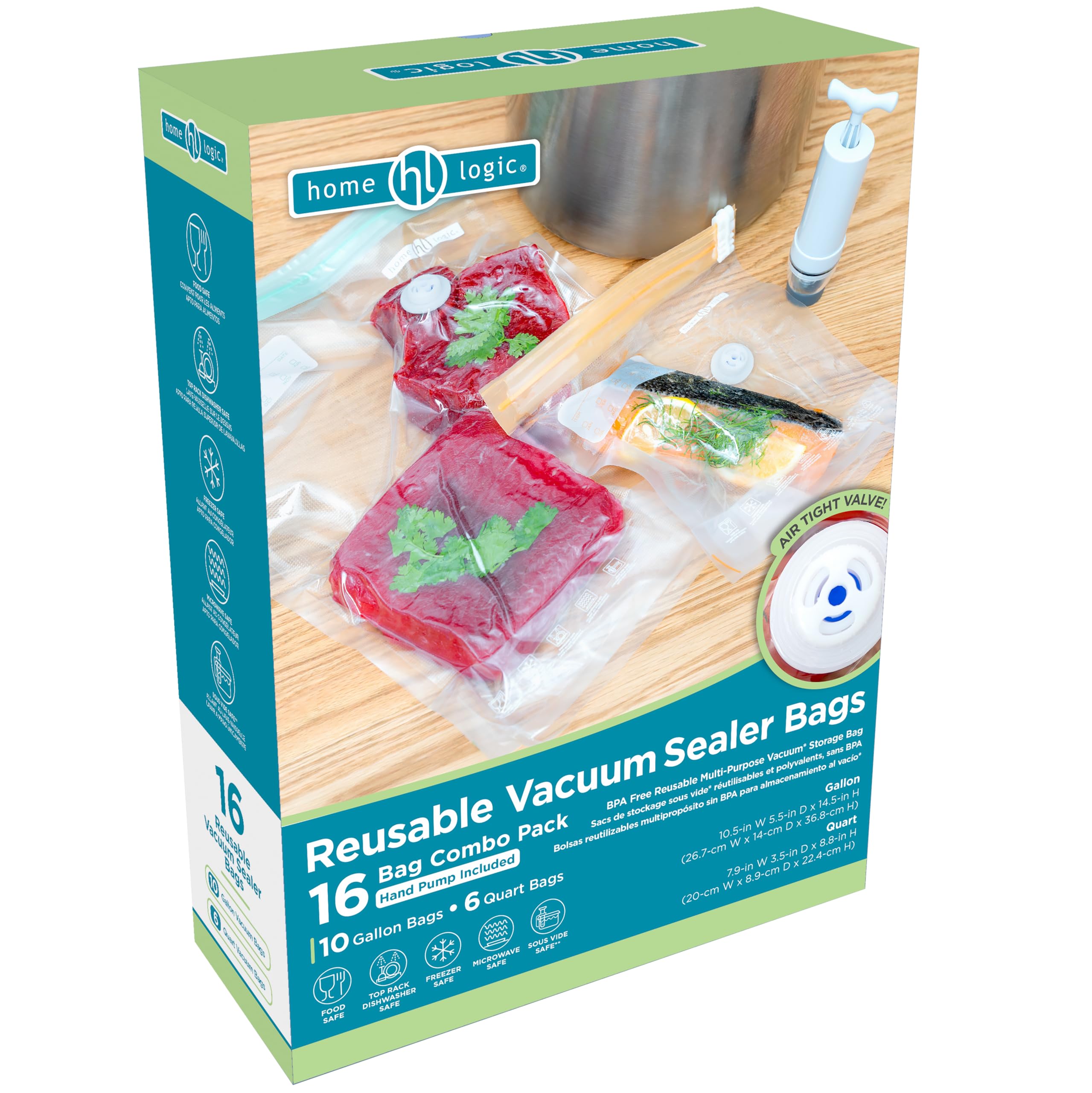 Home Logic Vacuum Sealer Reusable Bags Combo Pack - 10 Gallon & 6 Quart Freezer, Microwave & Sous Vide Safe Food Storage Bags | Perfect for Meal Prep, Sous Vide Cooking & Long-Term Freezer Storage