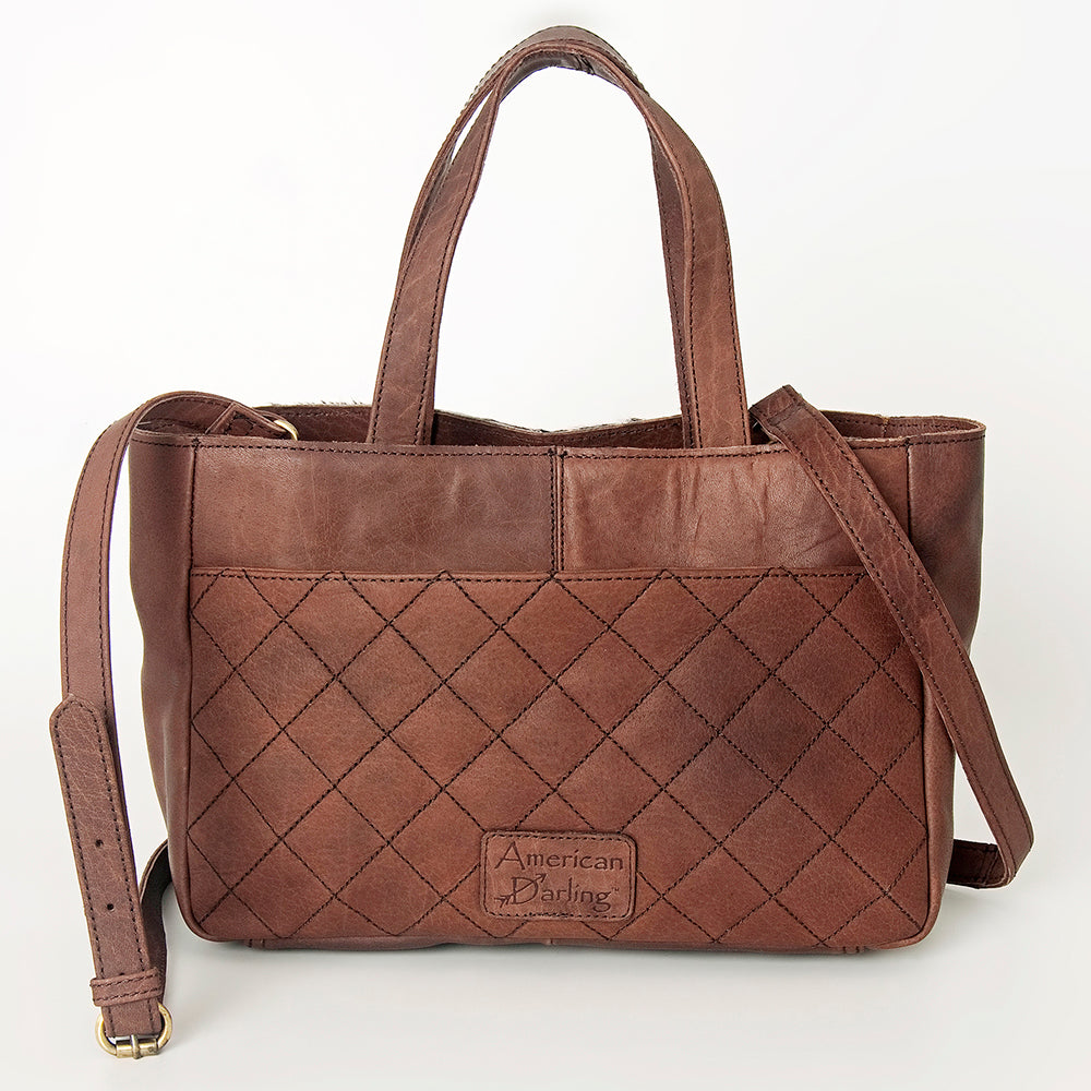 American Darling ADBGI184 Genuine Leather Women's Tote Bag - Western Style Hand Tooled Hair On Hide Purse for Everyday Use & Cowgirl Fashion