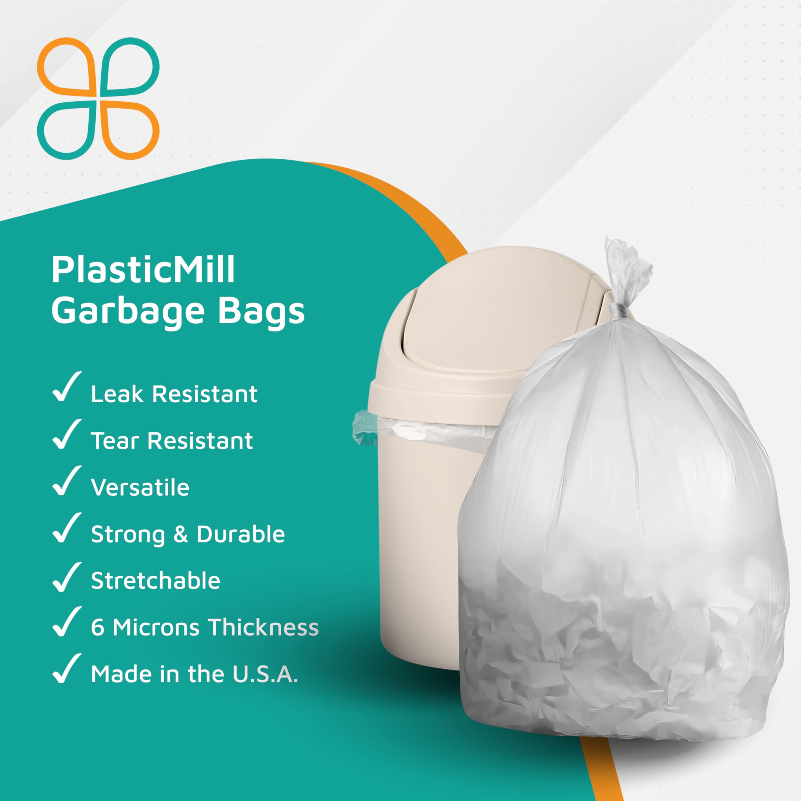 PlasticMill Heavy Duty Clear Trash Bags - 4-Gallon Small Garbage Bags (2,000 Count) - 6 Micron Thick, 17
