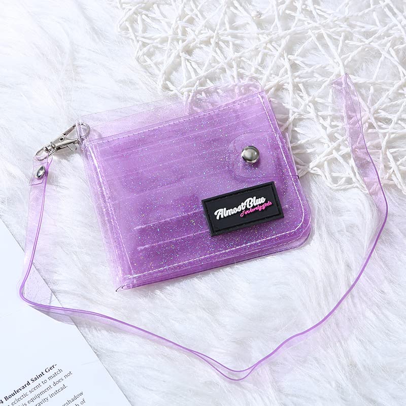 AIBEARTY Women's Glitter Transparent PVC Slim Bifold Wallet - ID Credit Card Holder with Hanging String & Coin Pocket - Stylish Clutch for Girls & Women | Perfect for Parties, Shopping, and Everyday Use