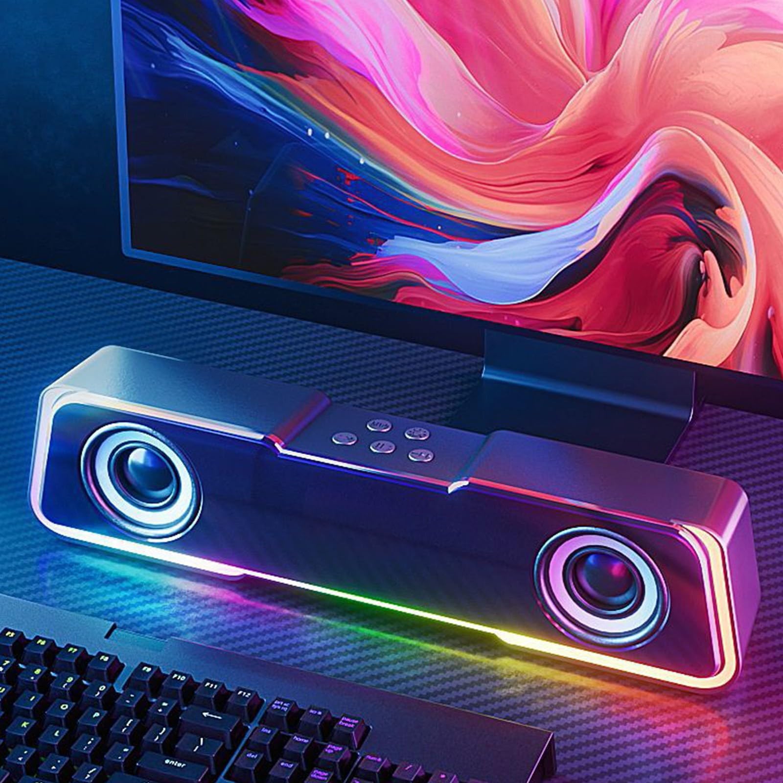 Wireless Bluetooth 5.3 Speaker with Dual Channel HiFi Stereo Sound, Powerful Subwoofer & Colorful LED Lights - Portable Sound Bar for Home Theater, Outdoor Parties, Camping & Travel