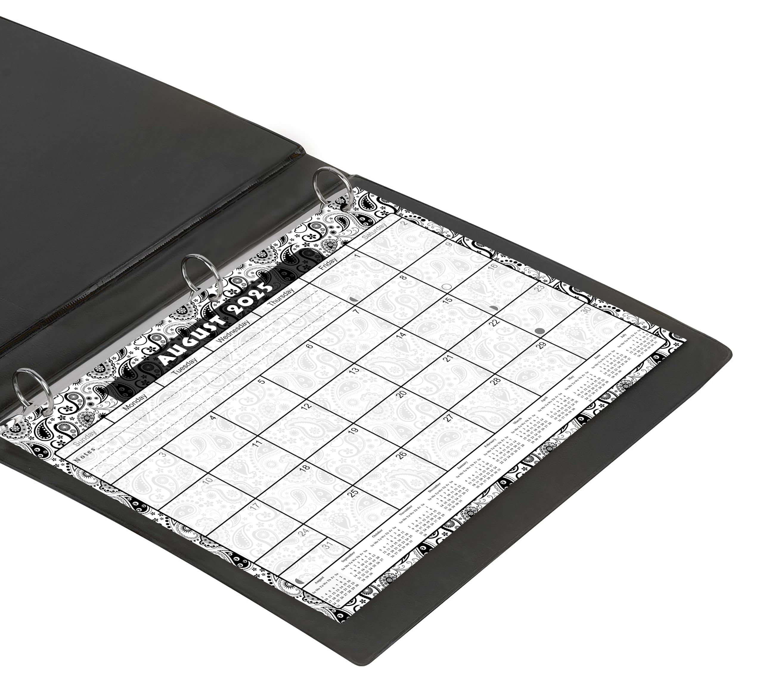 2025-2026 Academic Year Student Planner | 12-Month College Calendar for 3-Ring Binder, Desk or Wall | School & Office Supplies | USA Made | Black & White Paisley Design | Perfect for High School, University & Work Organization