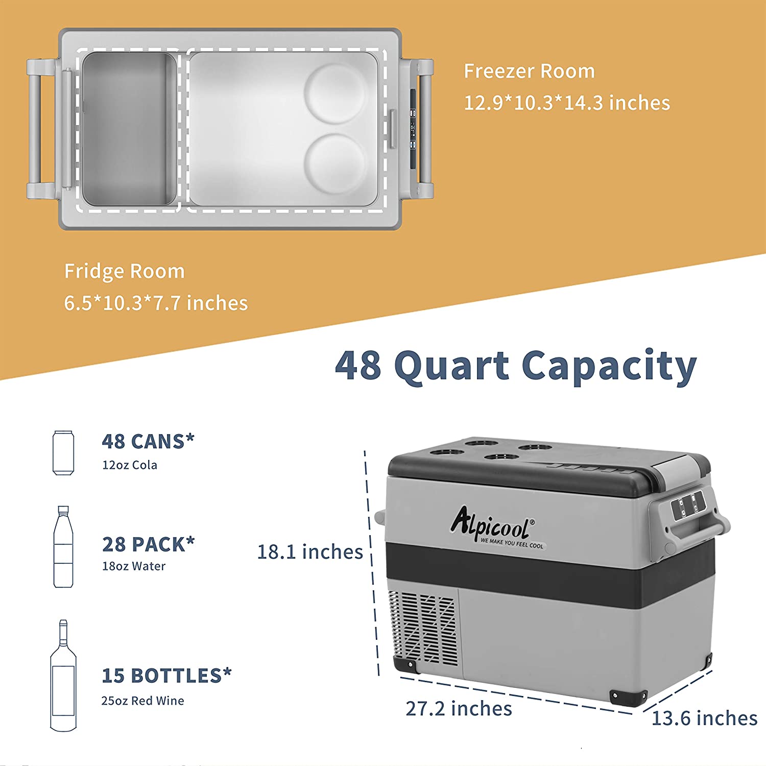 Alpicool CF45 12V Portable Car Refrigerator Freezer - Certified Refurbished | Perfect for Road Trips, Camping & Outdoor Adventures