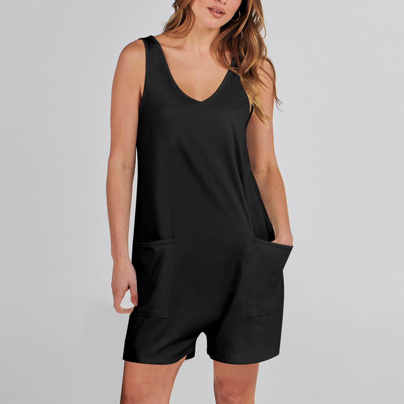 Women's Summer Casual Romper - Sleeveless Loose Spaghetti Strap Short Jumpsuit with Pockets | Trendy Overalls for Beach, Vacation & Daily Wear | Prime Daily Deals & Lightning Clearance