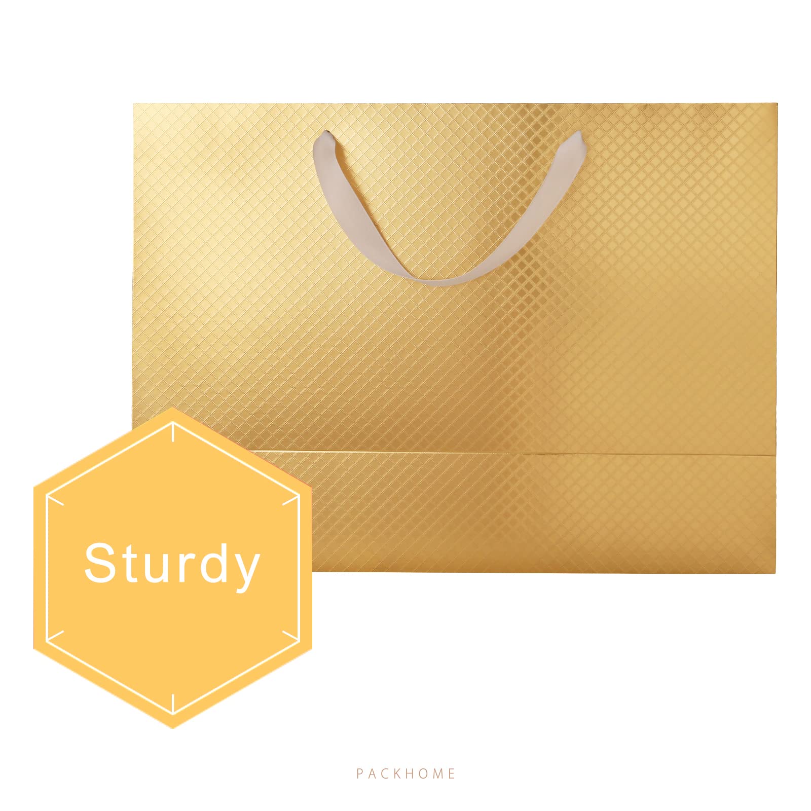 Premium Gold Gift Bags with Handles - 12 Pack 13x5x10 Inch Large Glossy Lattice Texture Gift Bags for Birthdays, Weddings, Christmas & Party Favors - Elegant Gift Packaging for Any Occasion
