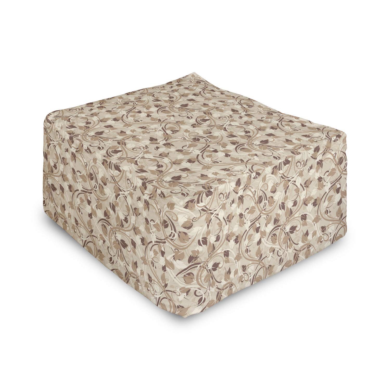 Ambesonne Ivory Rectangle Pouf Ottoman - Autumn Leaves Design in Faded Earthen Tones, 25