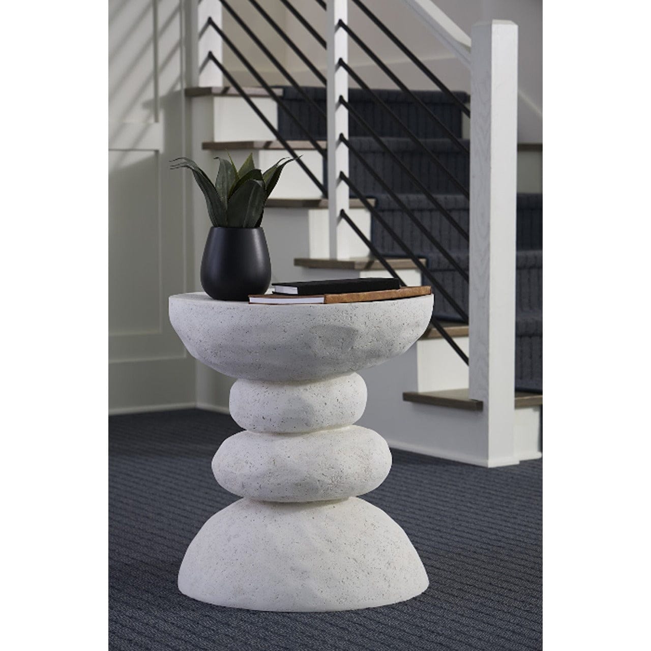 Modern Boulder Side Table - Natural Stone Accent Table for Living Room, Bedroom, or Outdoor Patio - Perfect for Coffee, Books, and Decor