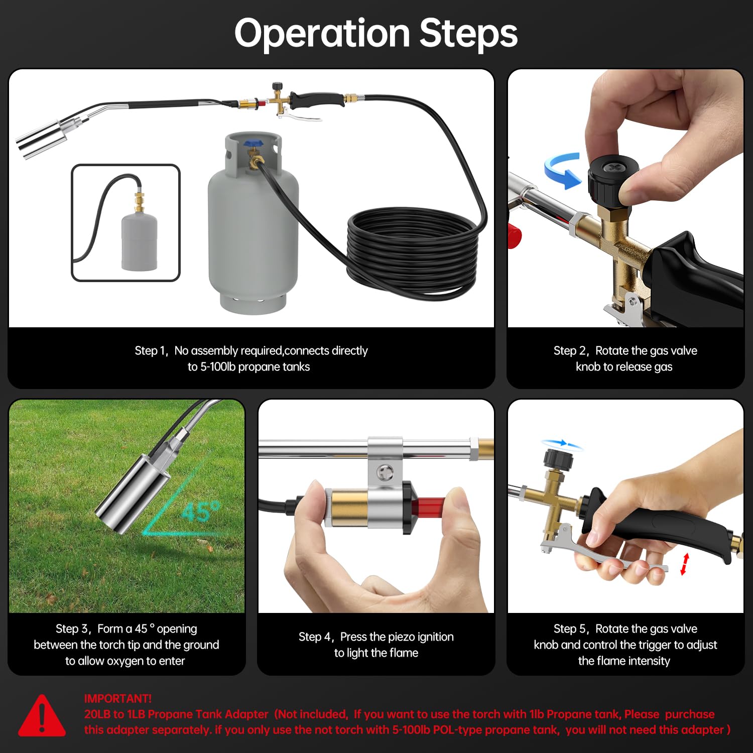 Portable Propane Torch Weed Burner Kit - 1,800,000 BTU High Output Garden Torch with 11.5FT Hose for Weed Control, Roof Asphalt Melting, Ice & Snow Removal, Road Marking & BBQ - Perfect for Gardening, Construction & Outdoor Maintenance