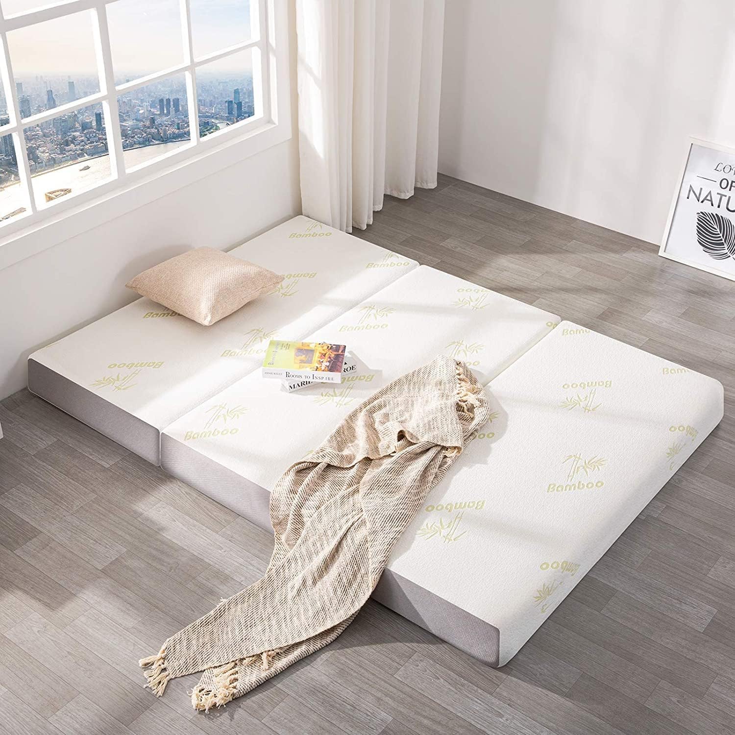 Inofia 6 Inch Queen Size Folding Mattress - Tri-Fold Memory Foam Mattress with Ultra Soft Removable Cover, Portable Foldable Bed (78
