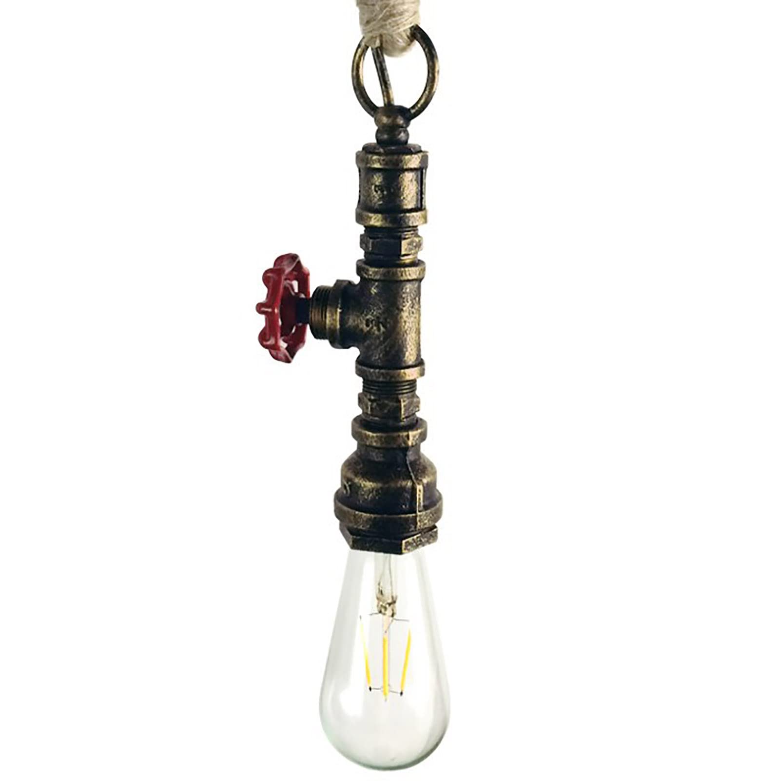 Vintage Industrial Pipe and Hemp Rope Pendant Light - Rustic Bar Table Lamp for Coffee Shop, Restaurant & Home Decor | Perfect for Farmhouse, Loft & Industrial Style Interiors | Ideal for Dining Rooms, Kitchen Islands & Bedroom Lighting