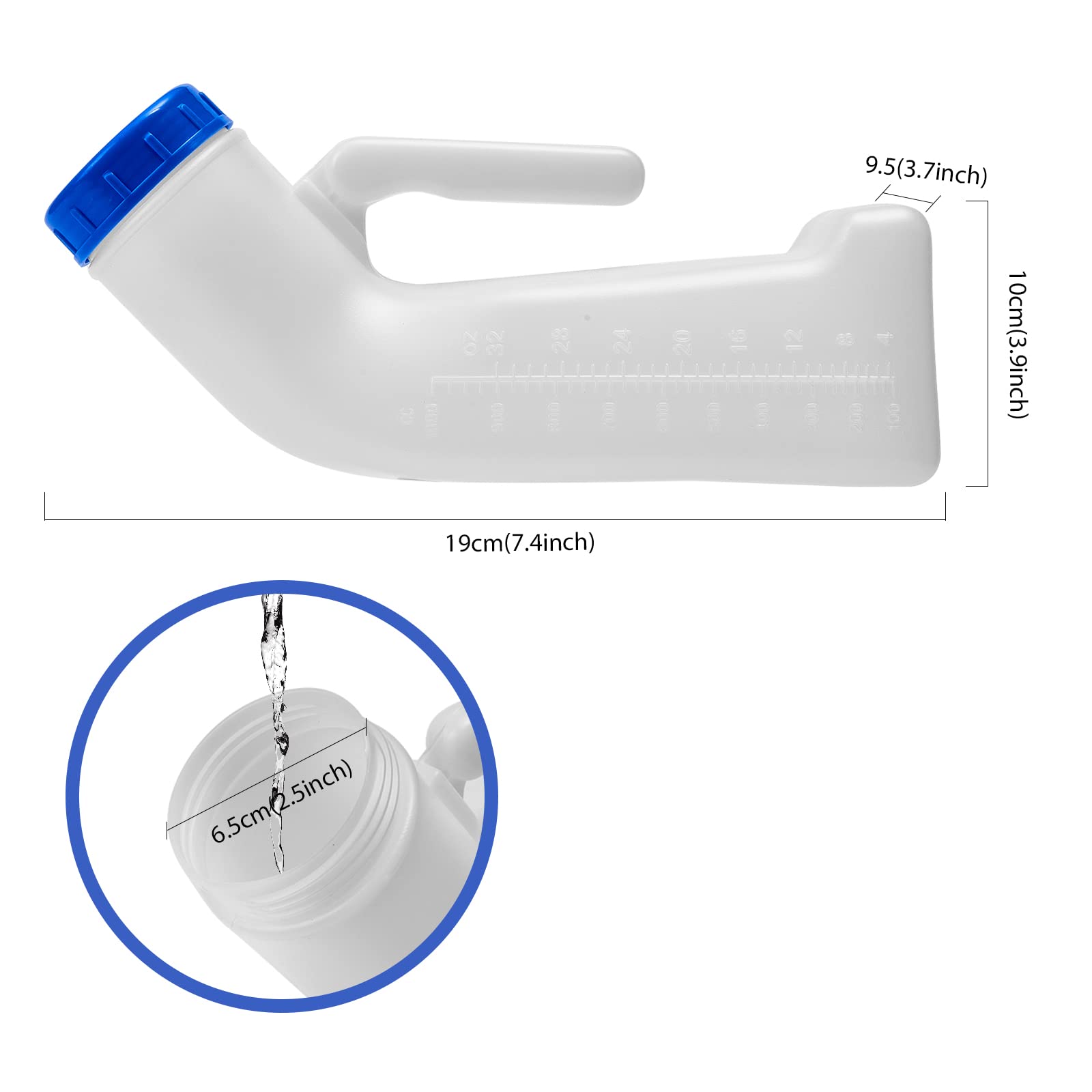2 Packs Portable Urinals with Screw Cap & Funnel - Unisex Bedpan for Travel, Camping, Car Trips & Home Care - Convenient for Outdoor Adventures & Medical Needs