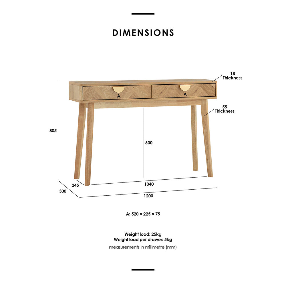 LOFTUS 47-Inch Oak Console Table - Entryway, Living Room, or Hallway Furniture for Home Decor