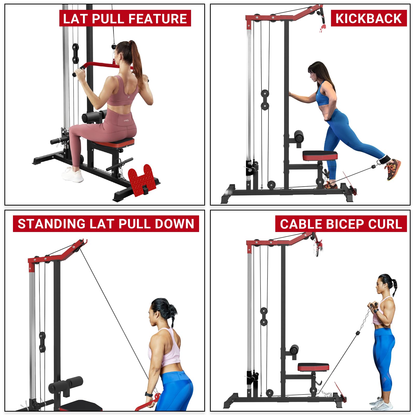 ER KANG LAT Tower - LAT Pull Down & Row Cable Machine with Flip-Up Footplate, High/Low Pulley Station & AB Crunch Harness - Home Gym Strength Training Equipment for Back, Arms & Core Workouts - Perfect for Small Spaces & Full-Body Exercises